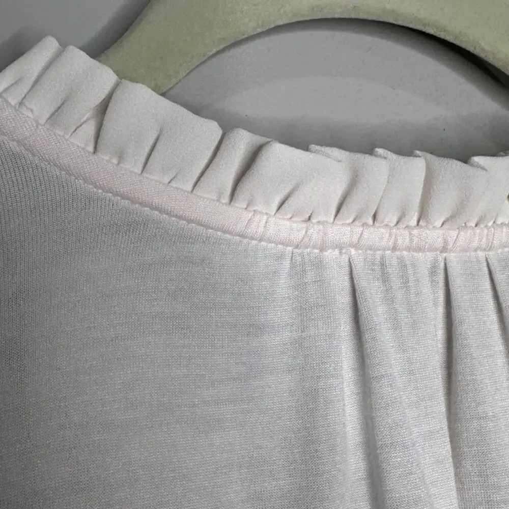 Ann Taylor LOFT Ruffle Tie Neck Mixed Media Top,  Size Small - Picture 6 of 9